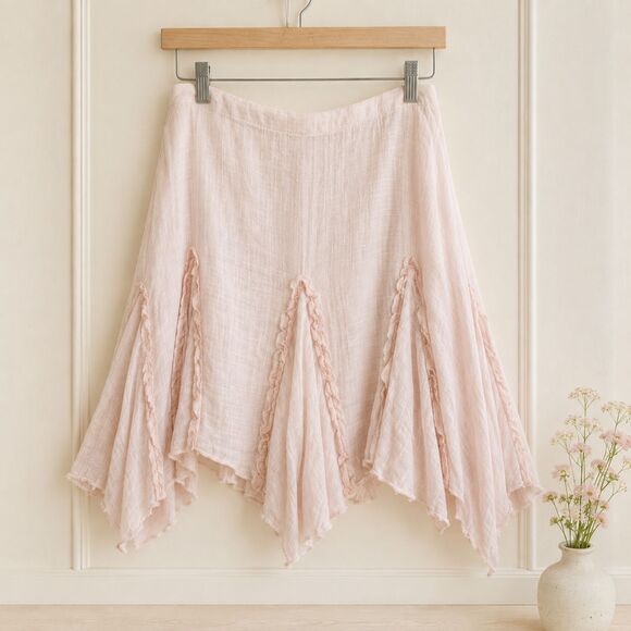 Free People Dresses & Skirts - Free People free-est Getaway Skirt XL Ballet Slipper Pink Gauze Boho Ruffle NWOT